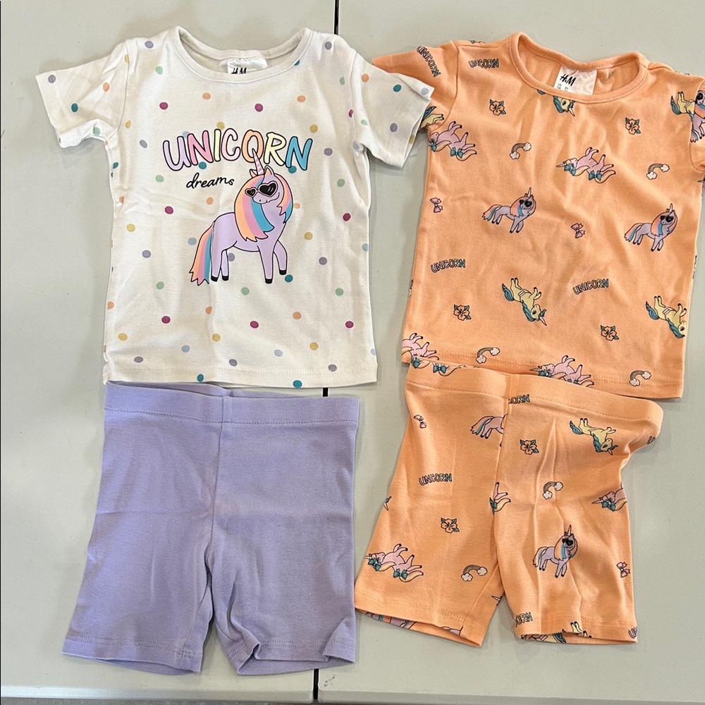 H&M Unicorn Kids Pajama Set - White, Orange, and Purple